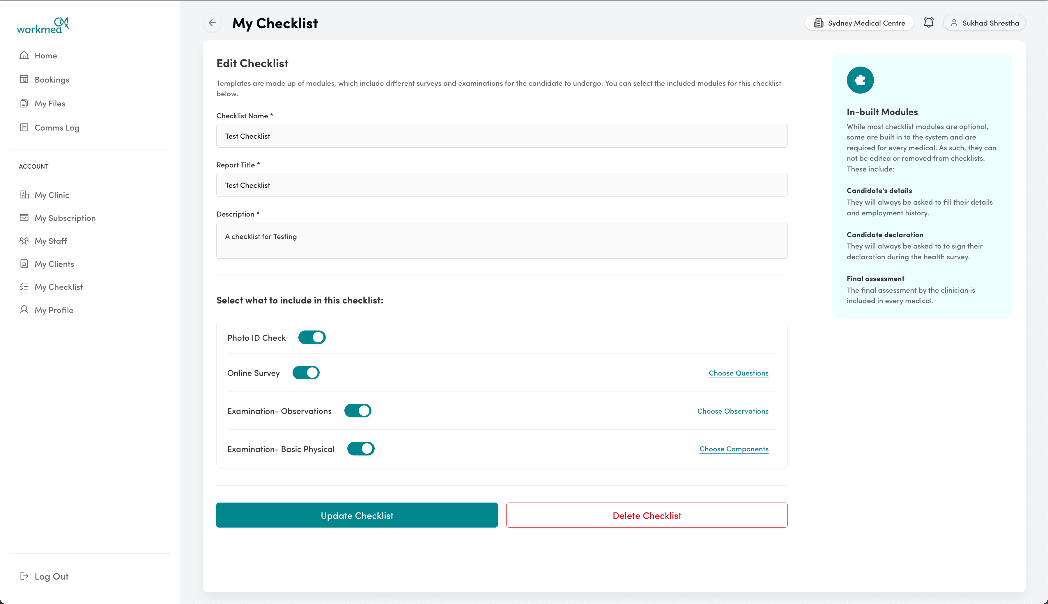 Illustration of creating a checklist in CMx Workmed