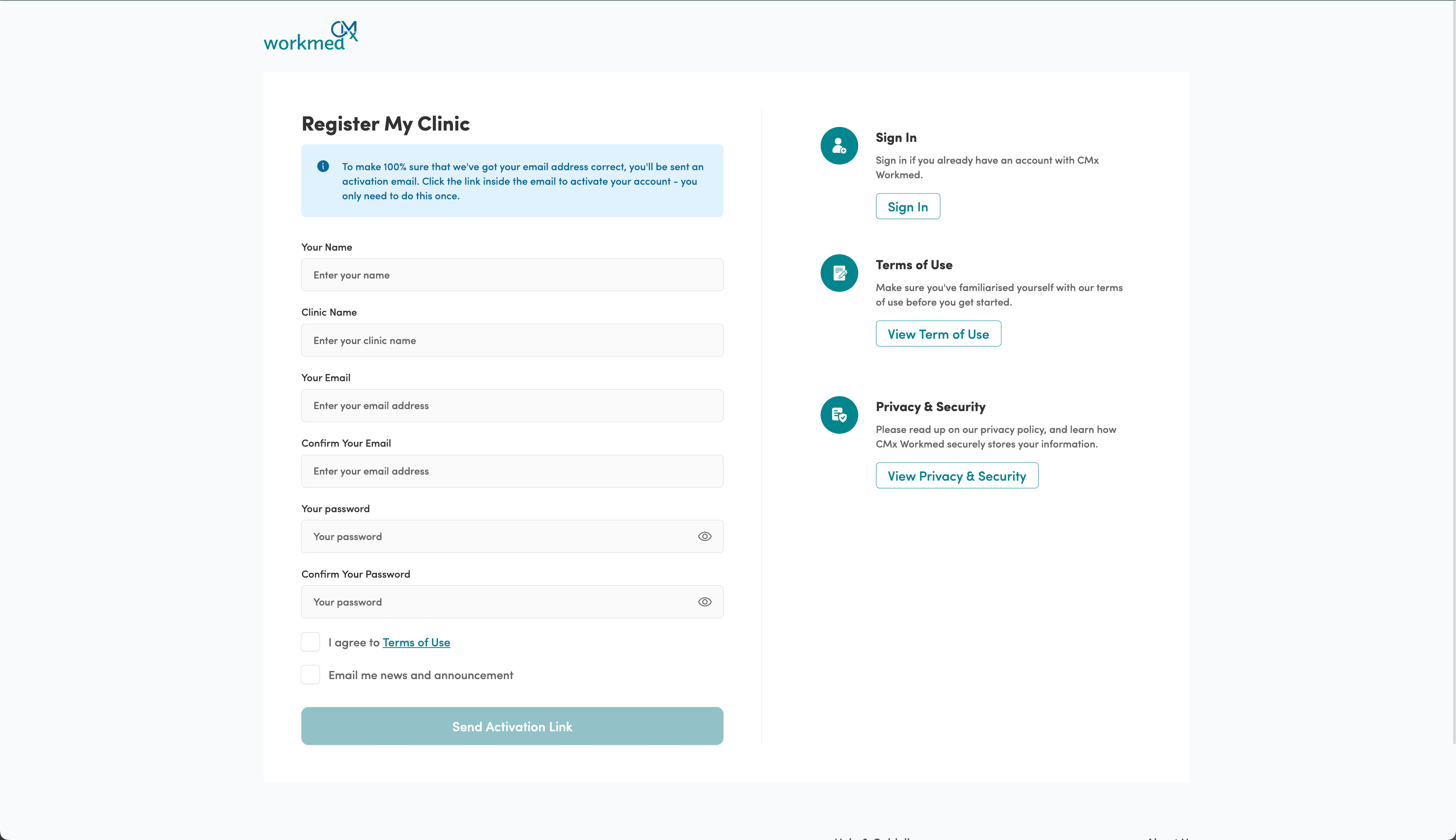 Step-by-step illustration of registering a clinic